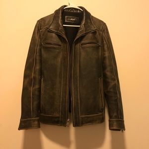 Distressed brown“Black Rivet” Heavy leather jacket